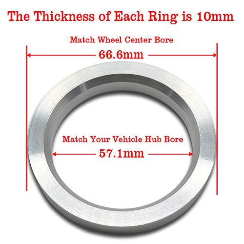 66.6 to 57.1 Hub Centric Rings, Aluminum Hubcentric Rings for Audi A3 A4 Q3 S3 VW Jetta GTI Passat Golf with 57.1mm hub bore, Pack of 4