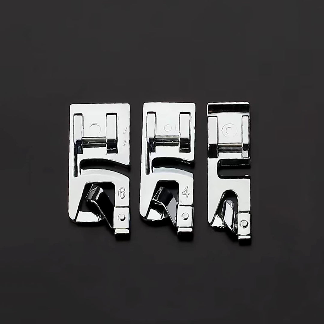 3 Pieces Narrow Rolled Hem Presser Foot Set (3 mm, 4 mm, 6 mm) for All Low Shank Snap-On Singer, Brother, Babylock, Euro-Pro, Janome, Kenmore, White, Juki, Elna, New Home Sewing Machines