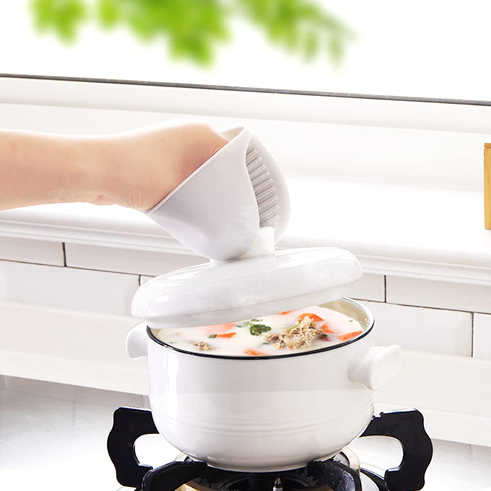 2 Pairs Silicone Mitts Double Finger Grip Mini Mitt Pot Holders Pot Pinch Grip Microwave Frying Pans Anti-scalding Gloves Griddles Mittens Clips for Kitchen Cooking Baking BBQ, White Black