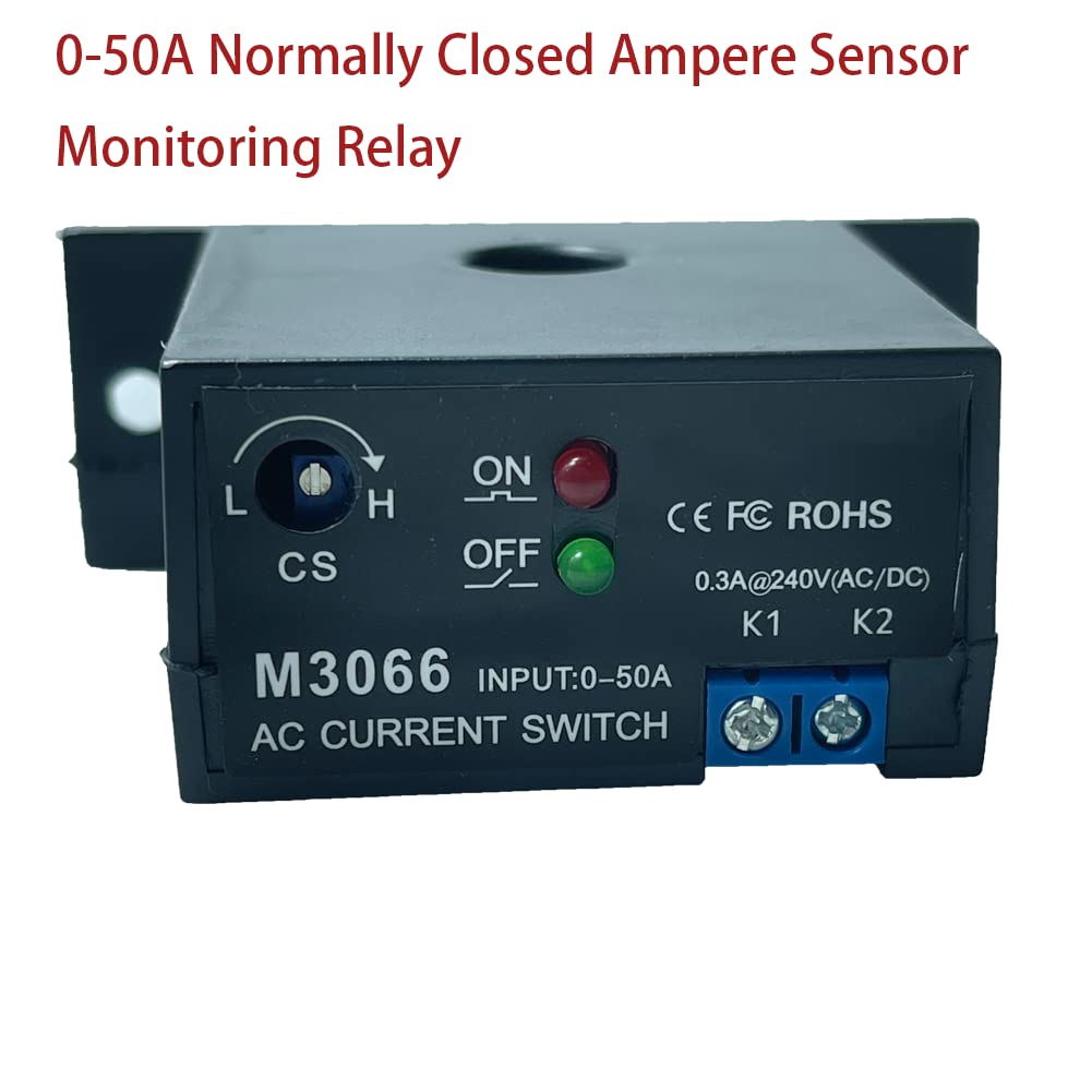 Current Sensing Relay AC Current Sensing Switch 0-50A Normally Closed Amp Sensor Monitoring Relay (M3066)