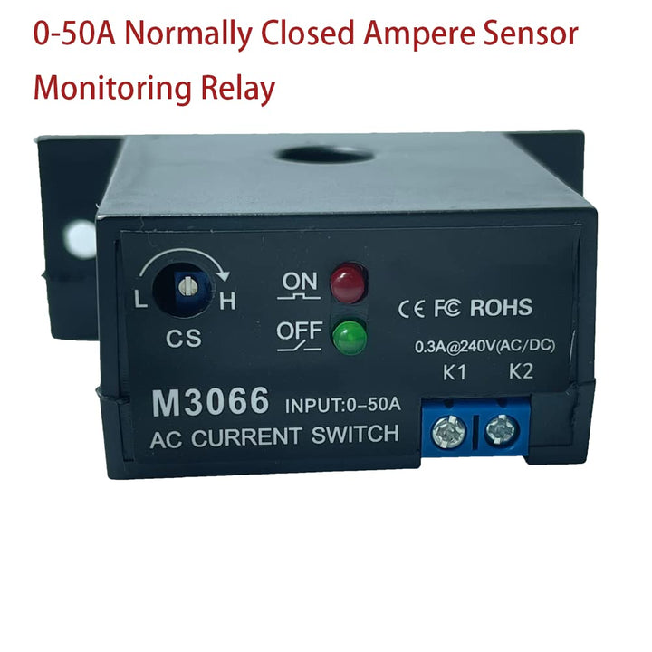 Current Sensing Relay AC Current Sensing Switch 0-50A Normally Closed Amp Sensor Monitoring Relay (M3066)