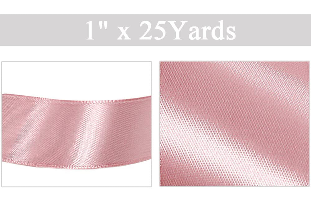 Rose Gold Satin Ribbon 1 Inches x 25 Yards, Solid Color Polyester Fabric Ribbon for Gift Wrapping, Craft, Bows Making, Wreaths, Bouquets, Sewing Projects, Baby Showers and Wedding Party Decoration