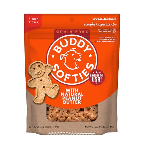 Buddy Biscuit Softies 5 oz. Pouch, Grain-Free Soft & Chewy, Natural Peanut Butter Flavor Dog Treats, Oven Baked in the USA
