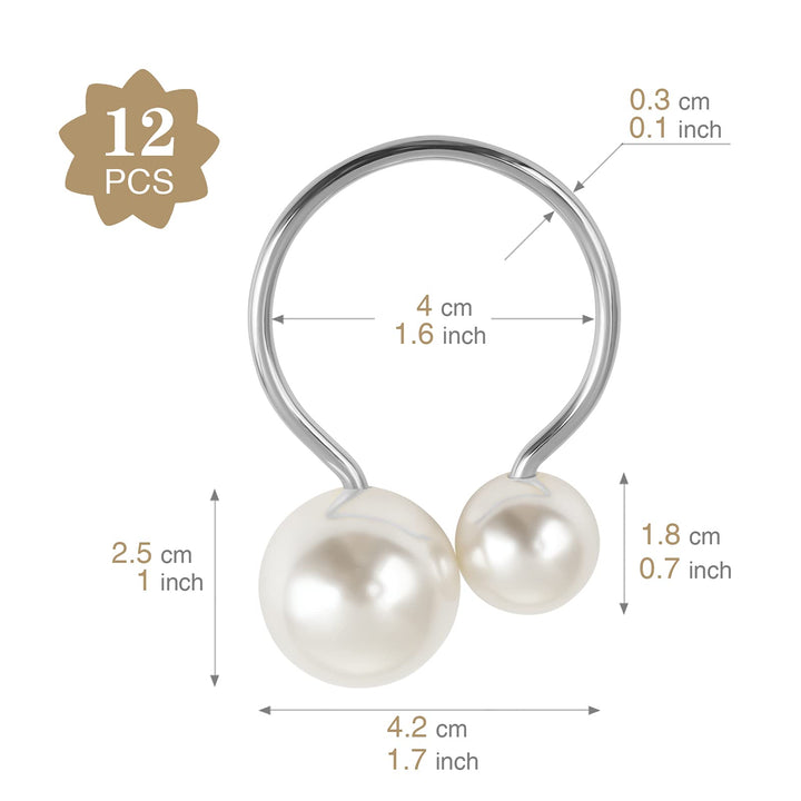 Kesote Pearl Napkin Rings Set of 12, Silver Napkin Ring