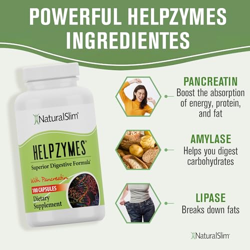 Digestive Enzymes for Women &amp; Men - Helpzymes Essential Enzymes for Digestion, Gut Health, Gas Bloating Relief with Bromelain, Ox Bile, Pancreatin. &amp; Betaine HCL - 100 Capsules Solo