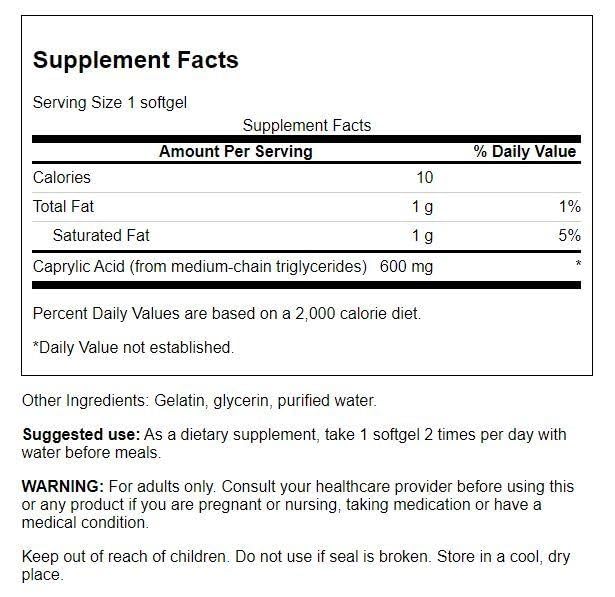 Swanson Caprylic Acid 600 Milligrams 60 Sgels
