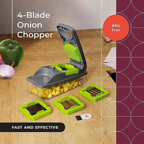 Living 4-Blade Onion Chopper, Vegetable Chopper, Grape Cutter, Egg and Cheese Slicer with Container