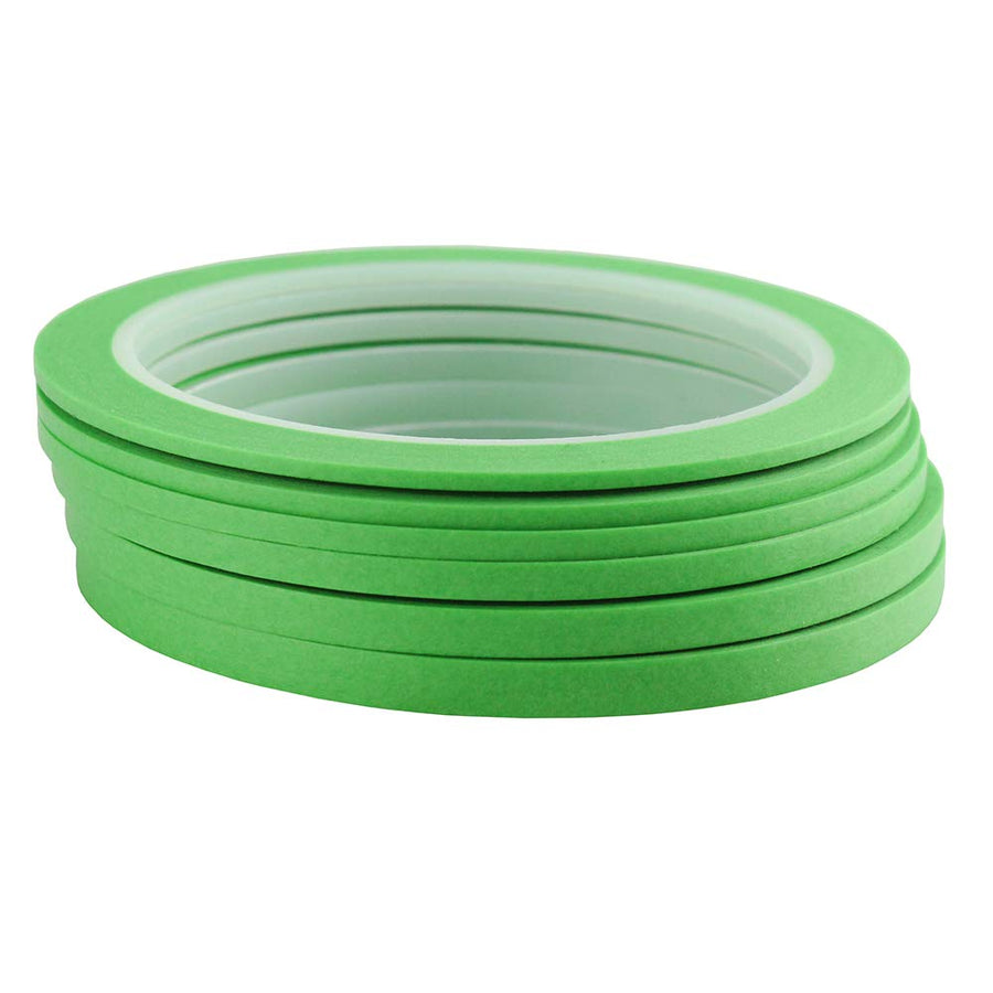 6Rolls Washi Masking Tape for DIY Nail Arts Drawing Pattern Making 2mm 2.5mm 3mm 4mm 5mm 6mm x 25m (Green)