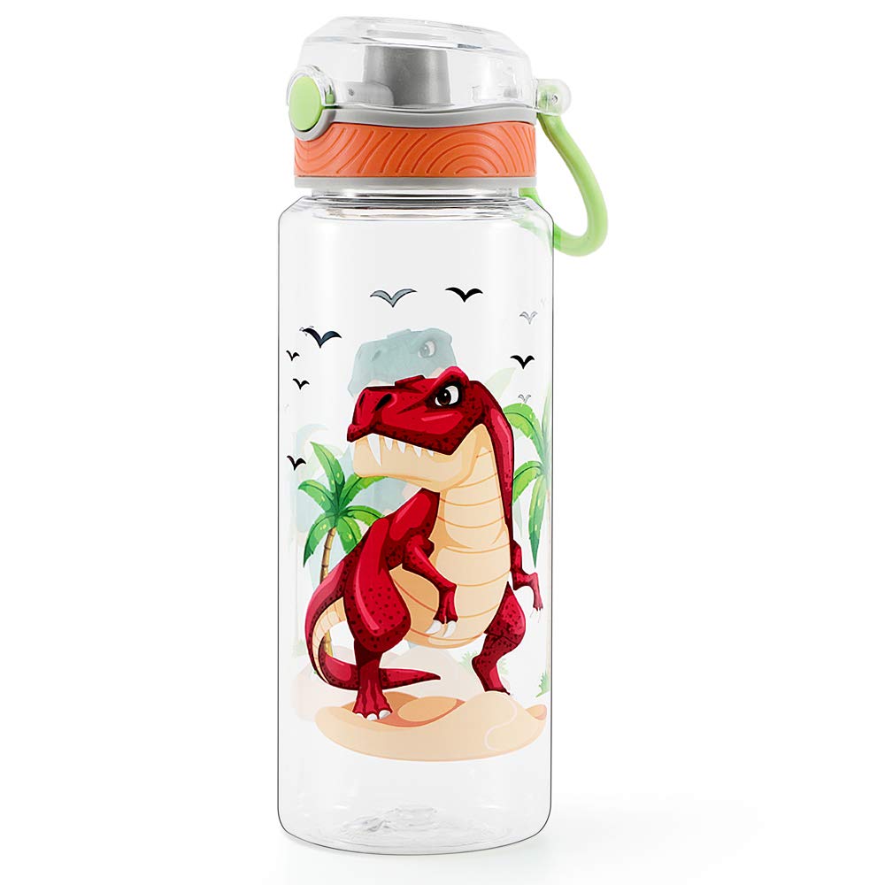 Cute Water Bottle for School Kids Boys, BPA FREE Tritan &amp; Leak Proof Flip Top Lid &amp; Easy Clean &amp; Carry Handle, 23oz/ 680ml - Dinosaur