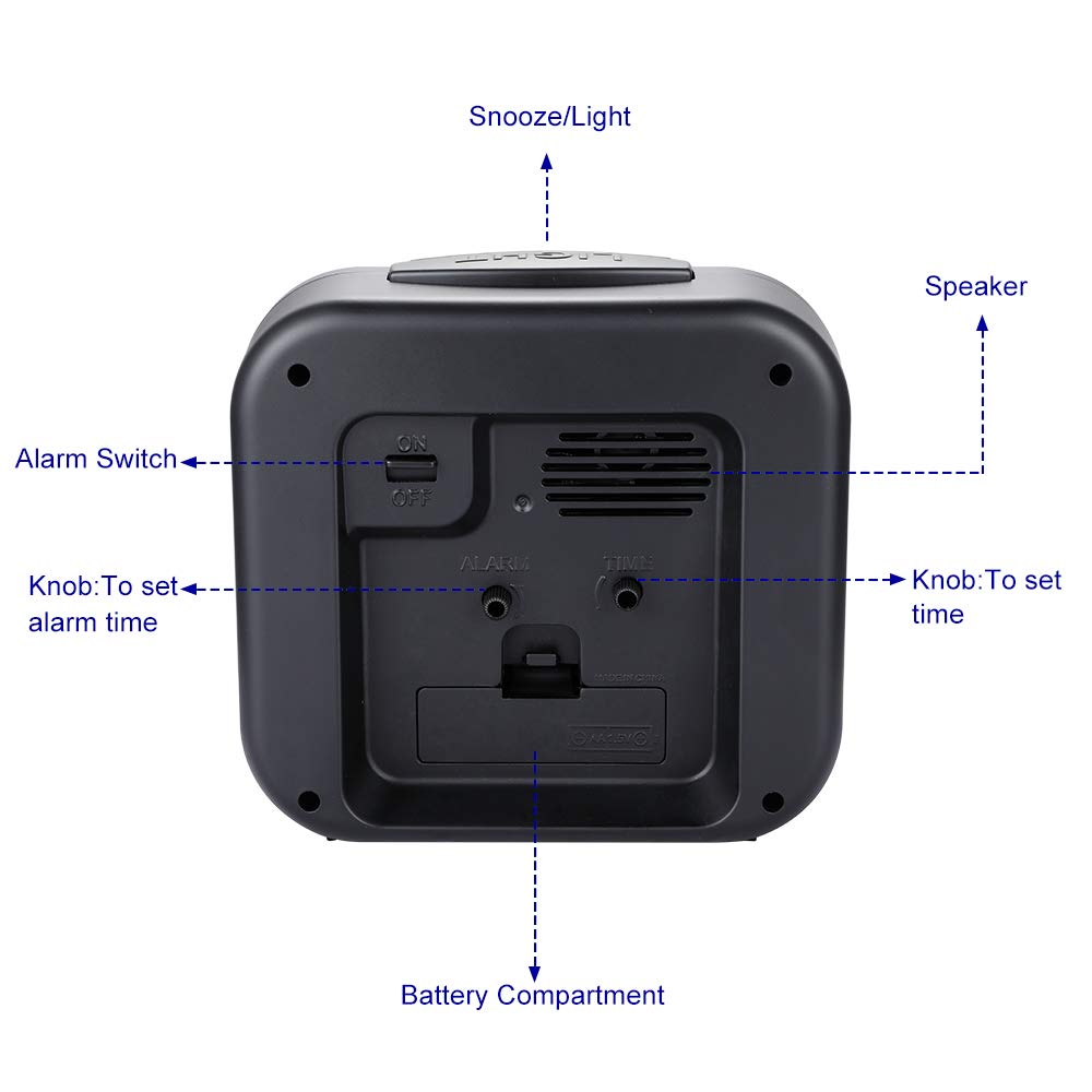 5.5 Silent Analog Alarm Clock Non Ticking, Gentle Wake, Beep Sounds, Increasing Volume, Battery Operated Snooze and Light Functions, Easy Set, Black (Best for Elder)