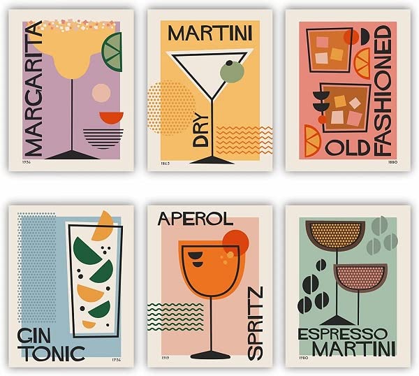 Print A To Z Cocktail Wall Art Poster Prints Decor Set,