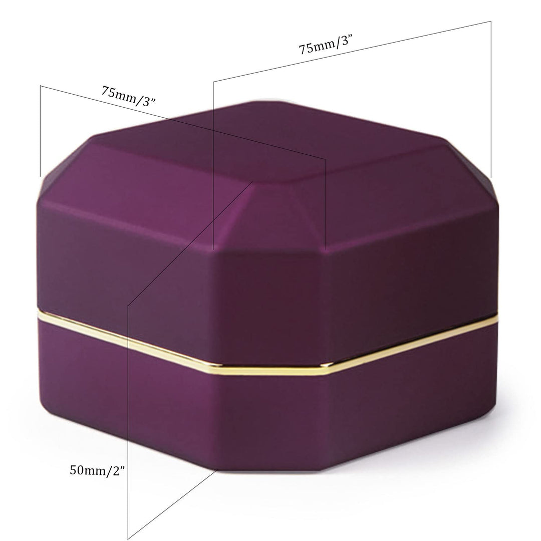 Luxury Ring Box, Square Velvet Wedding Ring Case Jewelry Gift Box with LED Light for Proposal Engagement Wedding, Purple