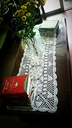Handmade Crochet Lace Table Cloth Doilies Doily,Rectangle,16 x 35 Inch,White