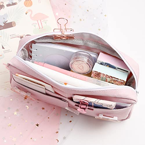 Kawaii Large Pencil Case Stationery Storage Bags Canvas Pencil Bag Cute Makeup Bag School Supplies for Girl Kids Gift w/Badge(A-Green)…