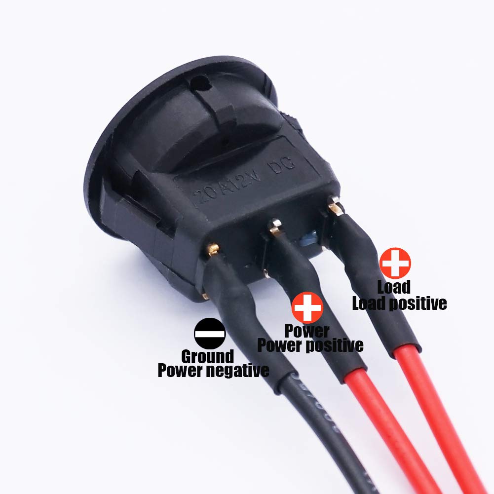/8Pcs SPST Round Dot Lighted Rocker Switch Toggle Control for Car Or Boat 20A 12V DC On/Off White LED Light with Pre-soldered Wires KCD2-102N-W-X