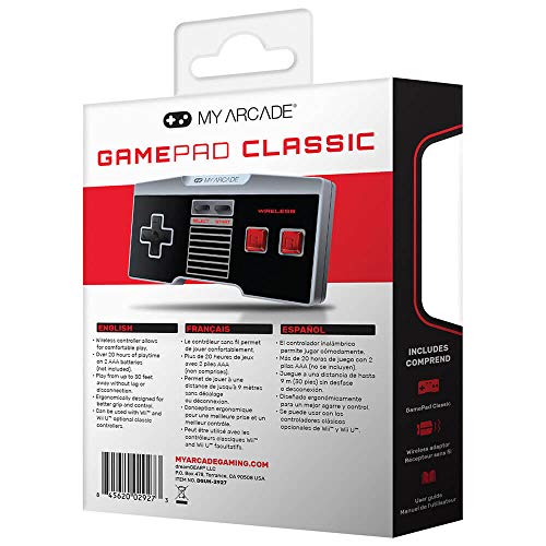GamePad Classic - Nintendo Wireless Controllers - Compatible with Nintendo NES Classic Edition, Wii, Wii U - Adapter Included - 30 Feet Range