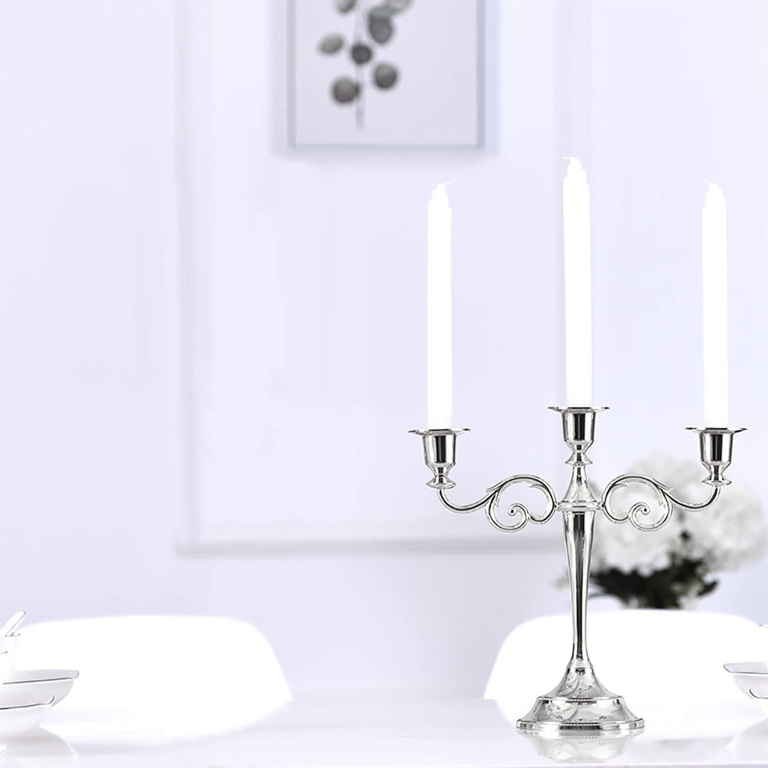 YOUEON 3 Arm Silver Candelabra, Candelabra Candle Holder, 10 Inch Tall Candlesticks Holder, Elegant Taper Candle Holder Centerpiece for Wedding, Church, Halloween, Dining, Home Decor