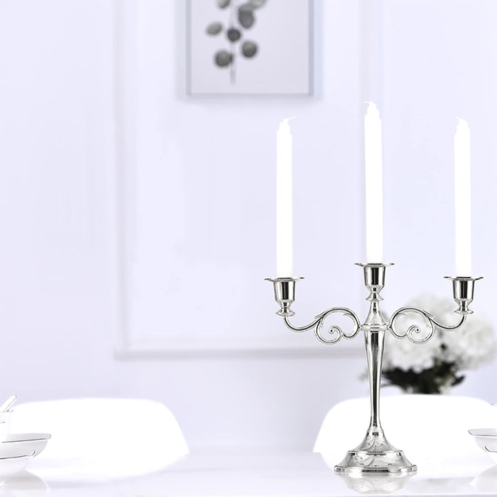 YOUEON 3 Arm Silver Candelabra, Candelabra Candle Holder, 10 Inch Tall Candlesticks Holder, Elegant Taper Candle Holder Centerpiece for Wedding, Church, Halloween, Dining, Home Decor