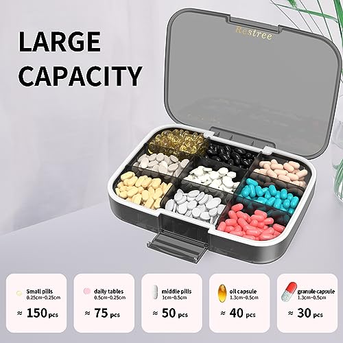 Restree Large Pill Organizer, Portable Pill Dispenser, Moisture-Proof Travel Pill Case for Vitamin, Medicine, Fish Oil/Supplements Extra Large 9 compartments (Black)