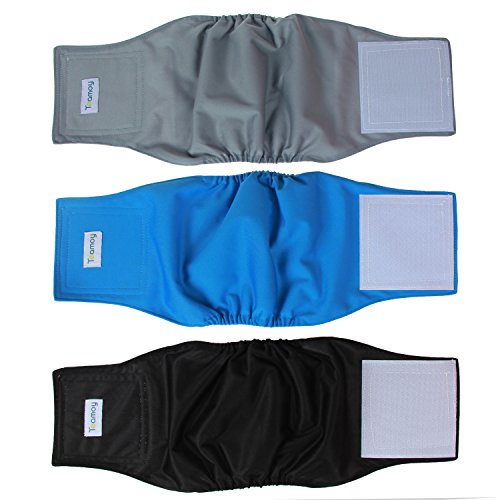 Reusable Wrap Diapers for Male Dogs, Washable Puppy Belly Band Pack of 3 (M, 13-16 Waist, Black+ Gray+ Lake Blue)