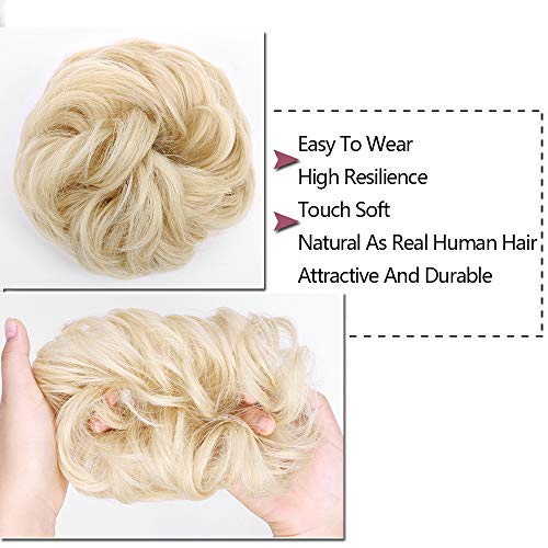 1PCS Messy Hair Bun Hair Scrunchies Extension Curly Wavy Messy Synthetic Chignon for Women (24/613#(Pale Ash Blonde Mix Bleach Blonde))