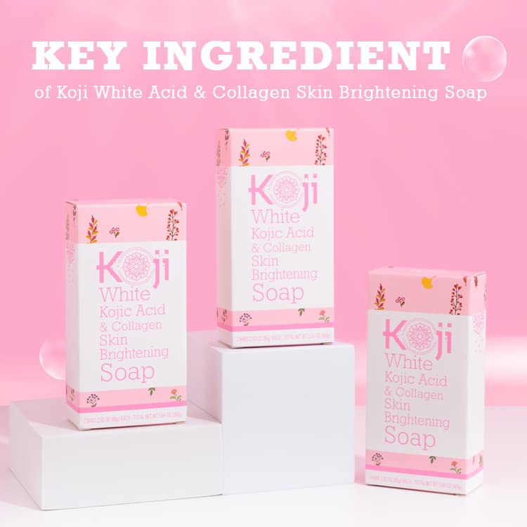 Kojic Acid & Collagen Skin Brightening Soap for Face & Natural Glowing Skin - Moisturizer, Body Cleansing Bar, Reduce the Appearance of Wrinkles, Vegan, Paraben-Free, 2.82 oz (2 Bars)