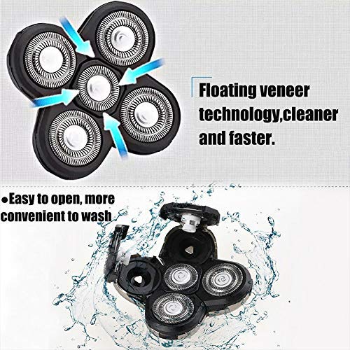 Shaver Blade Heads, Universal 5 Heads Replacement Razor Blade Heads, Electric Razor Rotary 4D Cutter Head,Fit for All 5 Head Razors (Black)