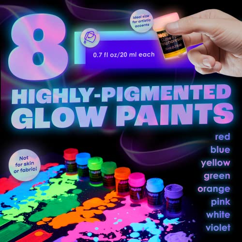 Glow in The Dark | Luminescent | Phosphorescent | Self-Luminous Paint - Set of 8