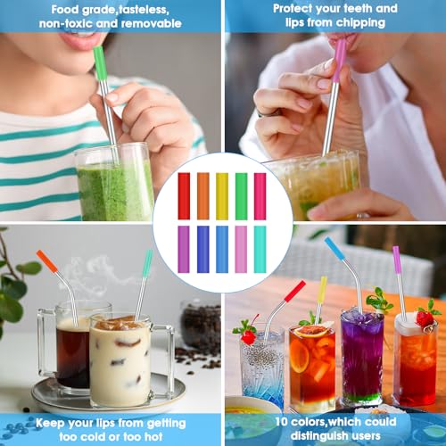 20 Pack Reusable Stainless Steel Metal Straws,10.5 &amp; 8.5 Reusable Drinking Straws with 20 Silicone Tips 5 Straw Brushes 1 Travel Case,Eco Friendly Extra Long Metal Straw Fit for 20 24 30 oz Tumbler