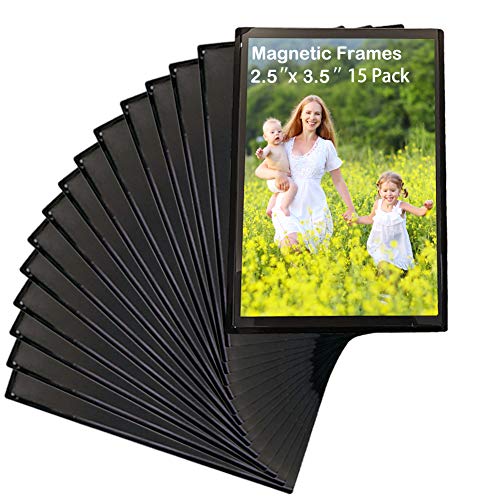 15 Pack Magnet Photo Frame Refrigerator 2.5X3.5,Magnetic Picture Holder, Magnetic Picture Frame Fridge(Black)