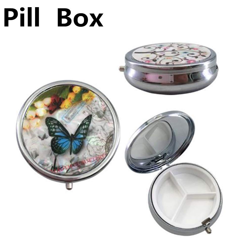 2 Pack of Pill Boxes Medicine Box Round Metal Pill Box for Medicine (Random Pattern)