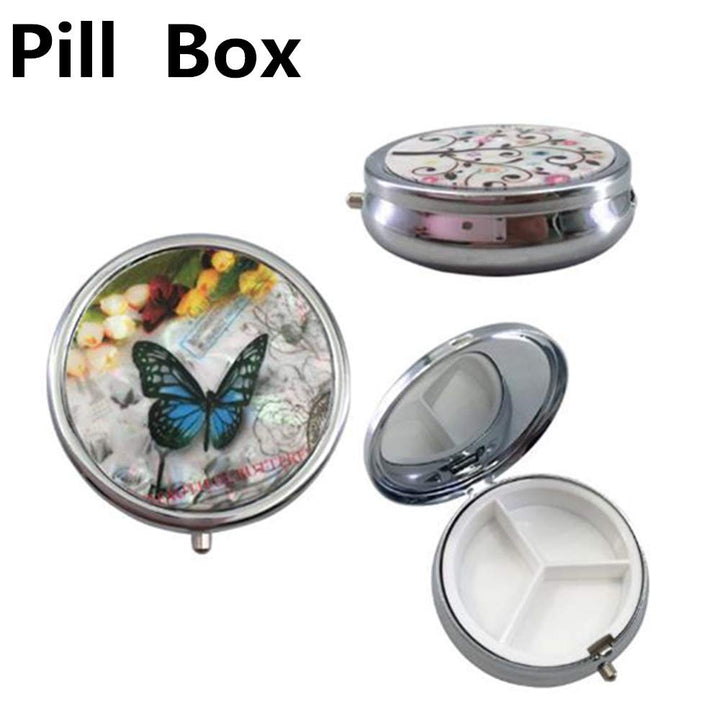 2 Pack of Pill Boxes Medicine Box Round Metal Pill Box for Medicine (Random Pattern)