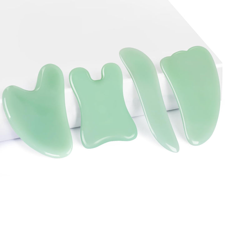 Guasha Massage Tool,Natural Jade Gua Sha Board, 4PCS Gu