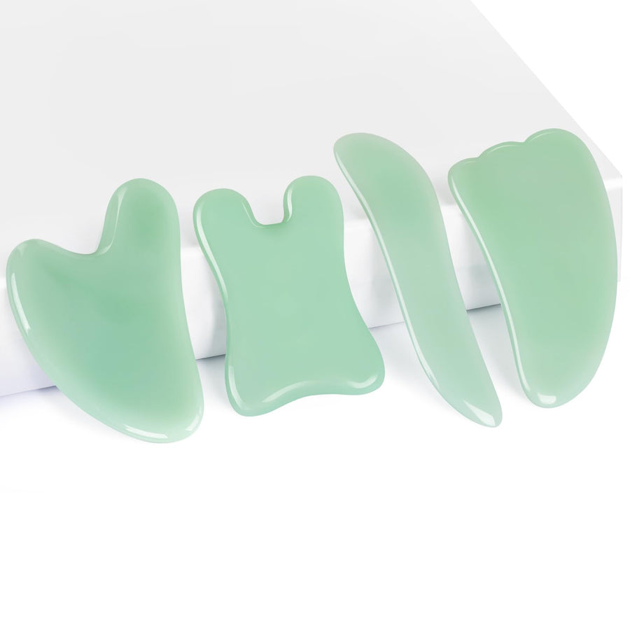 Guasha Massage Tool,Natural Jade Gua Sha Board, 4PCS Gu