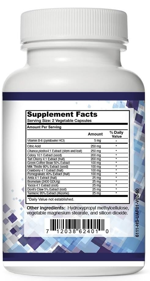 Uric-Out Ultimate Uric Acid Support - 11 Powerful Extracts - Celery Seed, Tart Cherry Concentrate, Chanca Piedra - Uric Acid Cleanse 60 Caps