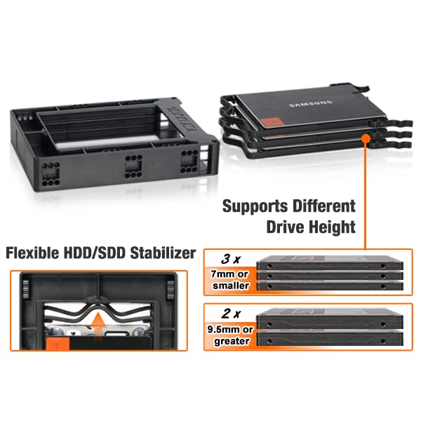 Tool-Less Triple 3 Bay 2.5 to 3.5 Hard Drive SSD Mounting Bracket Kit Adapter | EZ-FIT Trio MB610SP