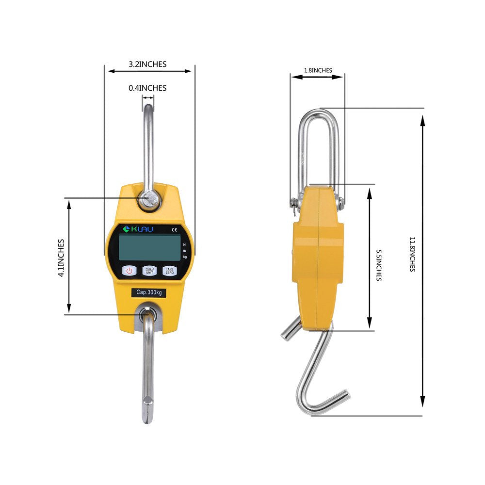 Mini Hoist 300 kg / 600 lb Crane Scale Industrial Heavy Duty Digital Hanging Scales Yellow for Home Farm Factory Hunting