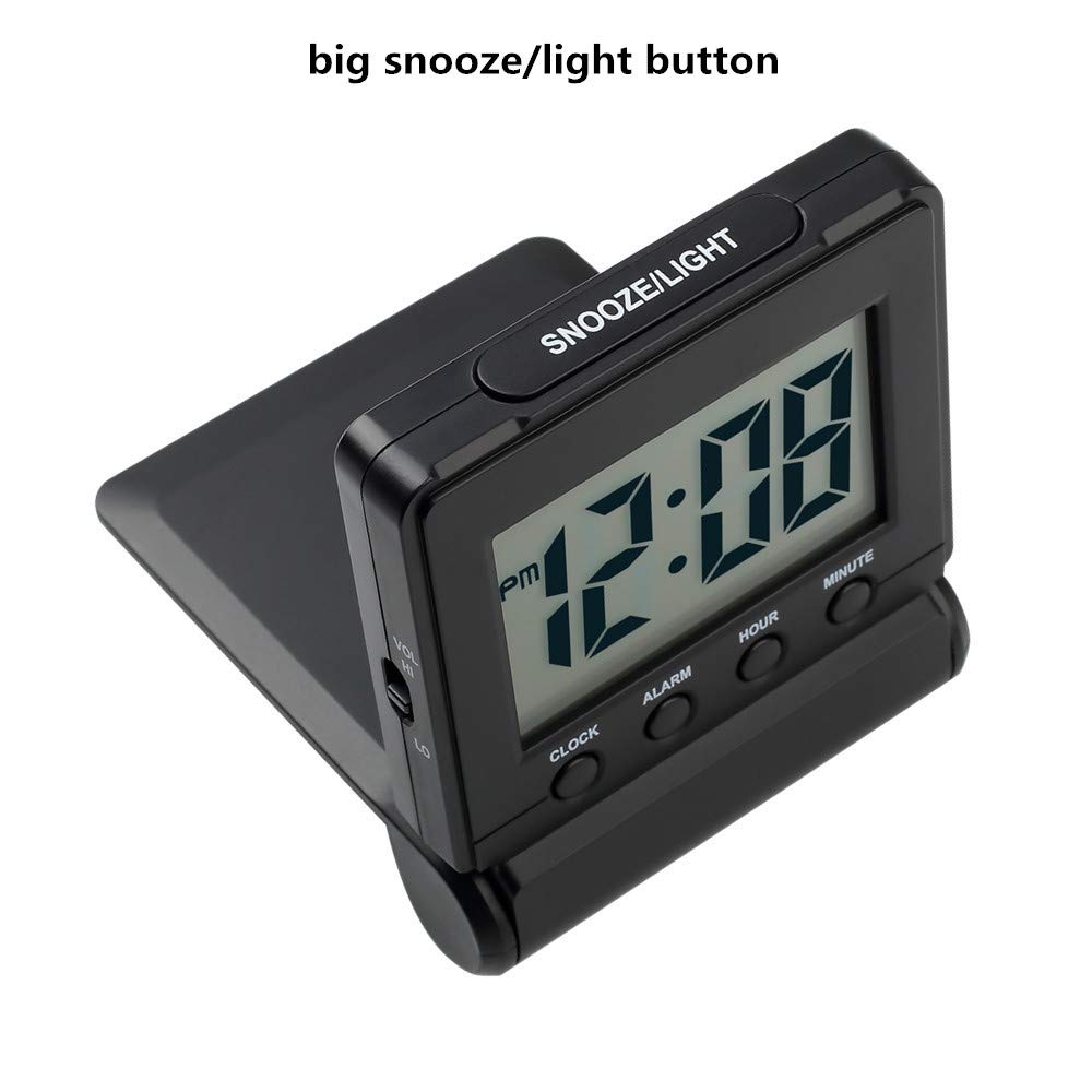 Compact Digital Travel Alarm Clock with High/Low Volume Options,Simple to Set,Easy to Read,Bold Digits,Snooze Backlight,Quality Construction,2 AAA Battery Operated,Black