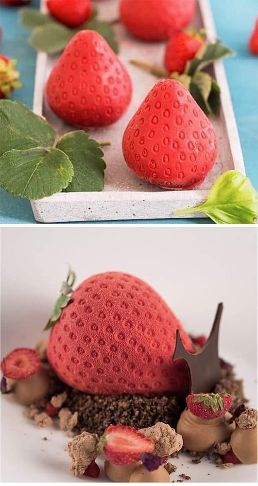 3D Big Strawberry Shaped Silicone Mold &amp; 2 Dessert Spoons,for Baking Creative Mousse Cake Topper Dessert Cup Decoration Chocolate Truffle Pastry Fruit Ice Cream Polymer, Resin Model Clay Soap; D10