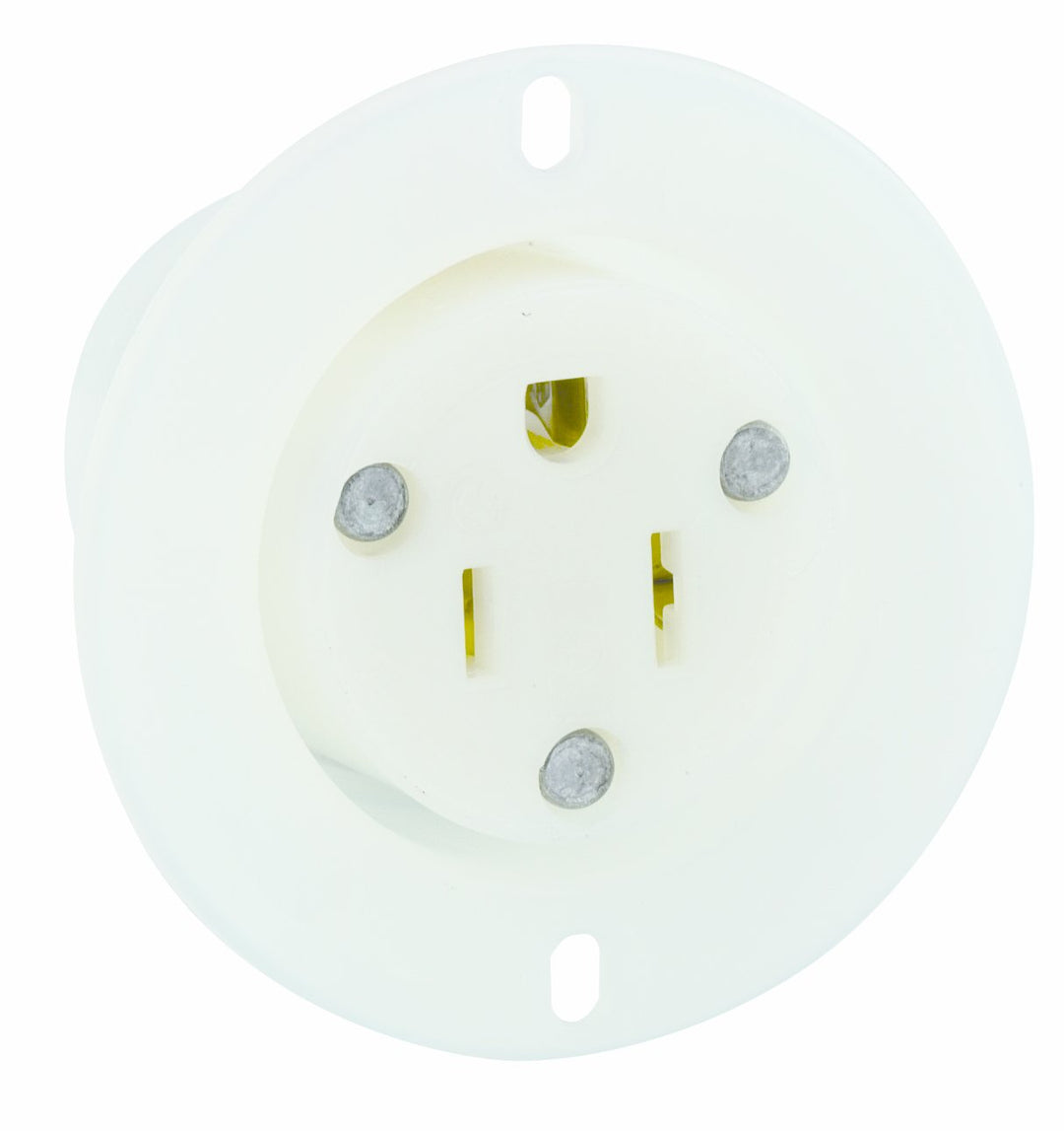 5279-C 15 Amp, 125 Volt, Flanged Outlet Receptacle, Straight Blade, Industrial Grade, Grounding, White