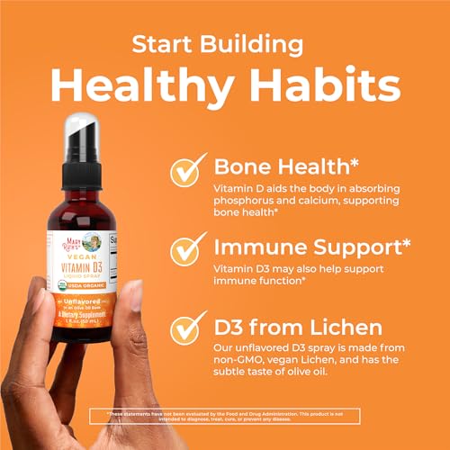 Vitamin D USDA Organic | Vitamin D3 Liquid | Sugar Free | Liquid Vitamin D Spray Immune Support for Adults &amp; Kids | Bone Health | VIT D3 | Vegan | Gluten Free | Non-GMO | 30 Servings