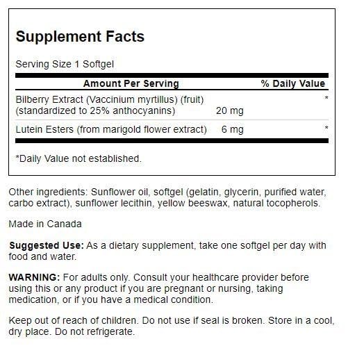 Swanson Lutein &amp; Bilberry 6/20 Milligrams 120 S
