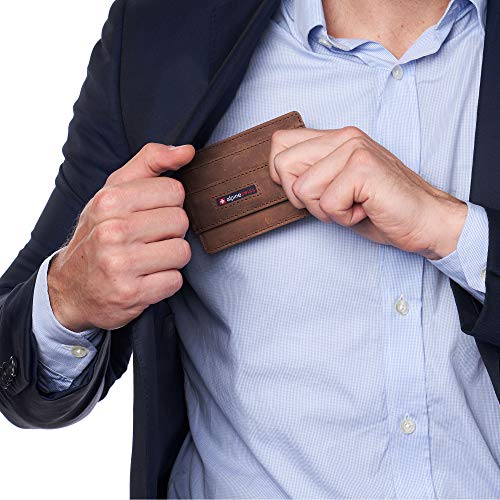 Harper Mens RFID Slim Front Pocket Wallet Magnetic Money Clip ID Card Holder Leather Distressed Brown