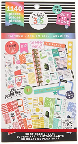 me &amp; my BIG ideas Sticker Value Pack - The Happy Planner Scrapbooking Supplies - Rainbow Theme - Multi-Color &amp; Gold Foil - Great for Projects, Scrapbooks &amp; Albums - 30 Sheets, 1140 Stickers Total