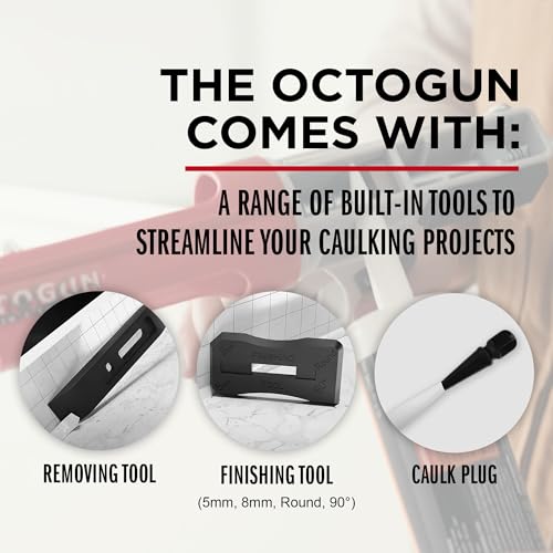 Octogun 930-GTD Drip-Free Caulking Gun - Gator Trigger Grip | Fits 1/10 Gallon Cartridge |10:1 Thrust Ratio | Smooth Hex Rod Cradle with Built-in Smoother Tool | Scraper &amp; Plug Included
