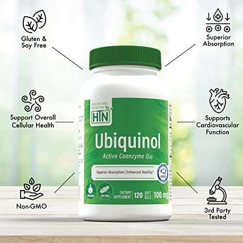 Ubiquinol 100mg 120 Softgels as Kaneka QH Reduced CoQ-10 | Stabilized - 3rd Party Tested | Enhanced Bioavailability | Cardiovascular &amp; Mitochondria Function Support | Non-GMO