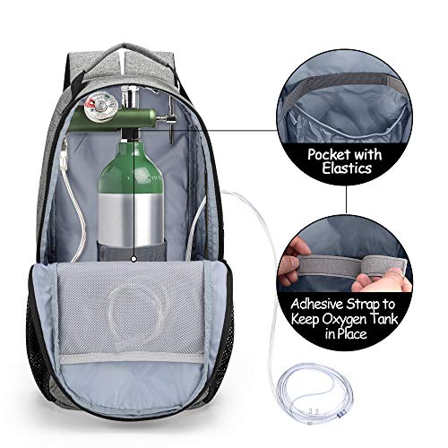 Oxygen Tank Backpack, Portable Oxygen Cylinder Carrying Bag for Travel, Fits for Tank Size M2, M4/A, ML6, M6/B, M7, M9/C, Patent Design, Gray