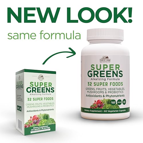 COUNTRY FARMS Super Greens Vegicaps, 32 Super Foods, Wh