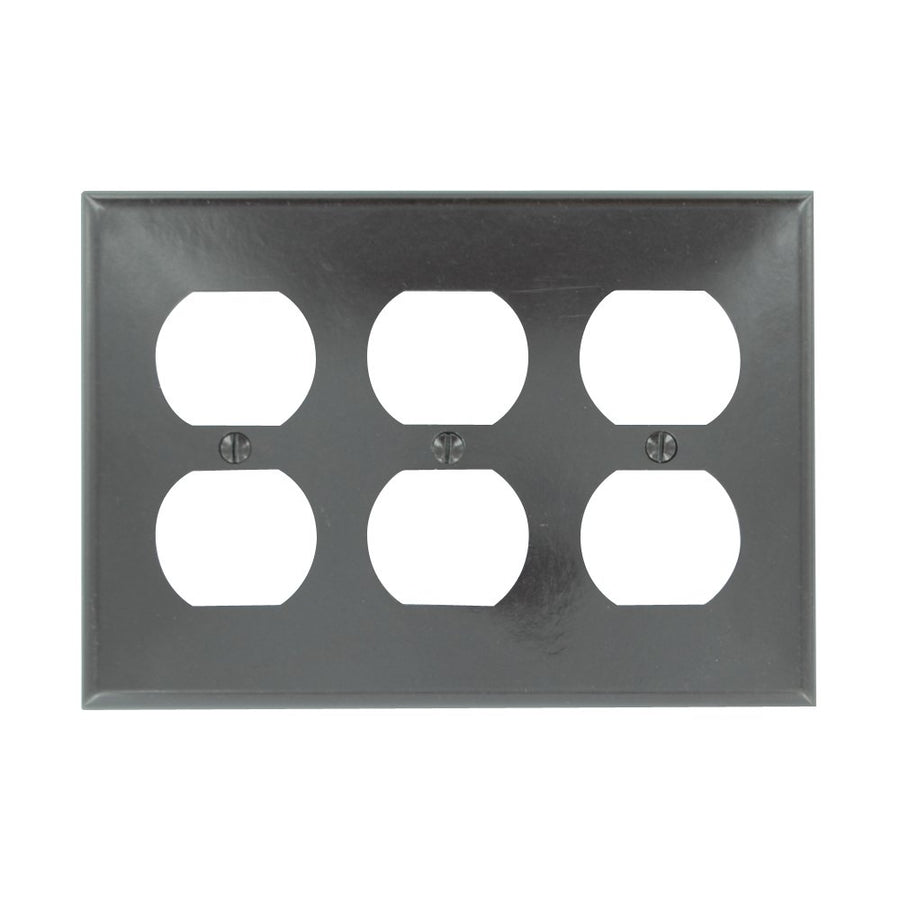 85030 3-Gang Duplex Device Receptacle Wallplate, Standard Size, Thermoset, Device Mount, Brown