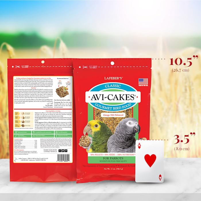 LAFEBER&#39;S Classic Avi-Cakes Pet Bird Food, Made with Non-GMO and Human-Grade Ingredients, for Parrots, 12 oz